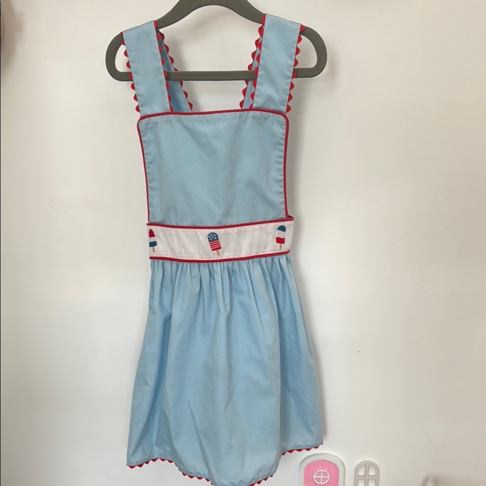 Sky Blue Apron with Red Accents